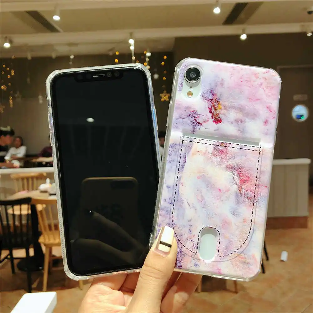For Iphone X XS MAX Case Marble TPU for 7 8 Plus Credit Card Holder Cover iphone 5s SE 6S Silicone Painting Fundas |
