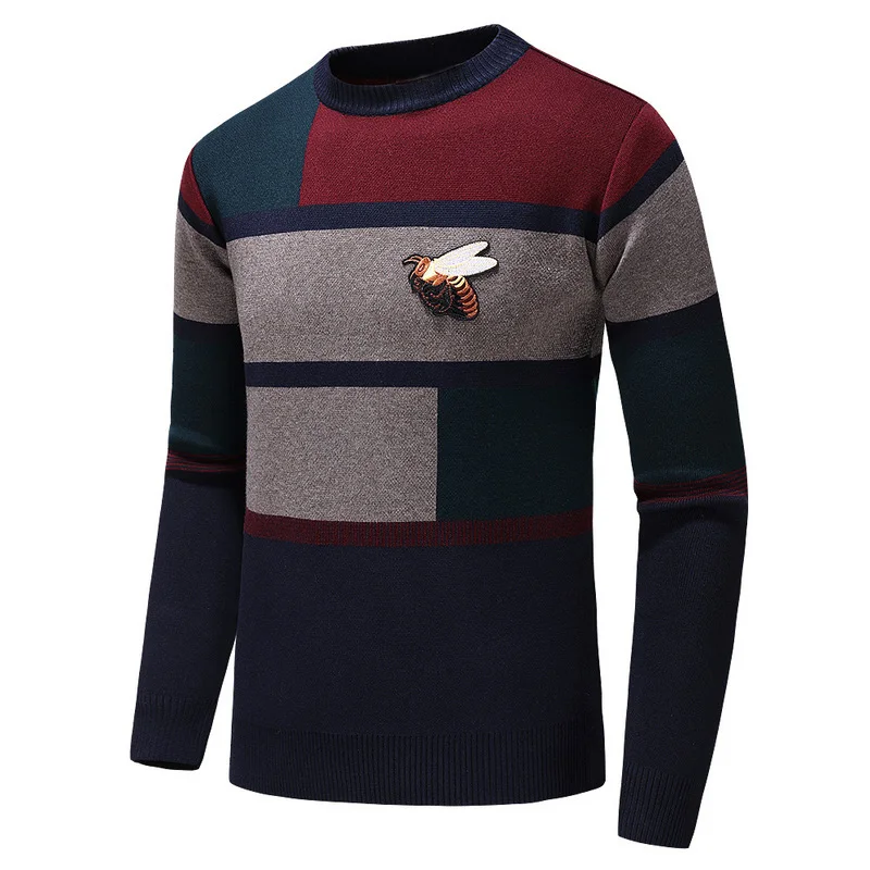 

New 2019 men Luxury Winter gentleman embroidery Bees Stripe Knit Casual Sweaters pullover Asian Plug Size High quality Drake H64