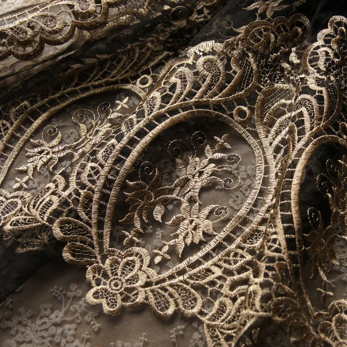 Модная кружевная ткань/ширина 120 см золотая нить вышитая