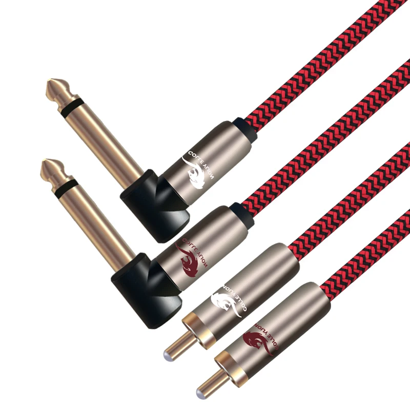 Dual 6.35mm to Dual RCA Premium Audio Cable for AMP Sound Mixer 2 RCA to 2 TS Jack 1/4": Shielded OFC Cable 1M 2M 3M 5M 8M 10M