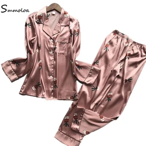 Smmoloa, Новая женская пижама с принтом, шелковая пижама, Женская шелковая пижама