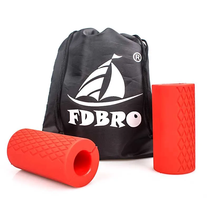 Red FDBRO 1 пара штанги Грипсы гантели гири жир Грип толстые рукоятки тяга Тяжелая атлетика поддержка противоскользящая Защита Колодки - Цвет: Red