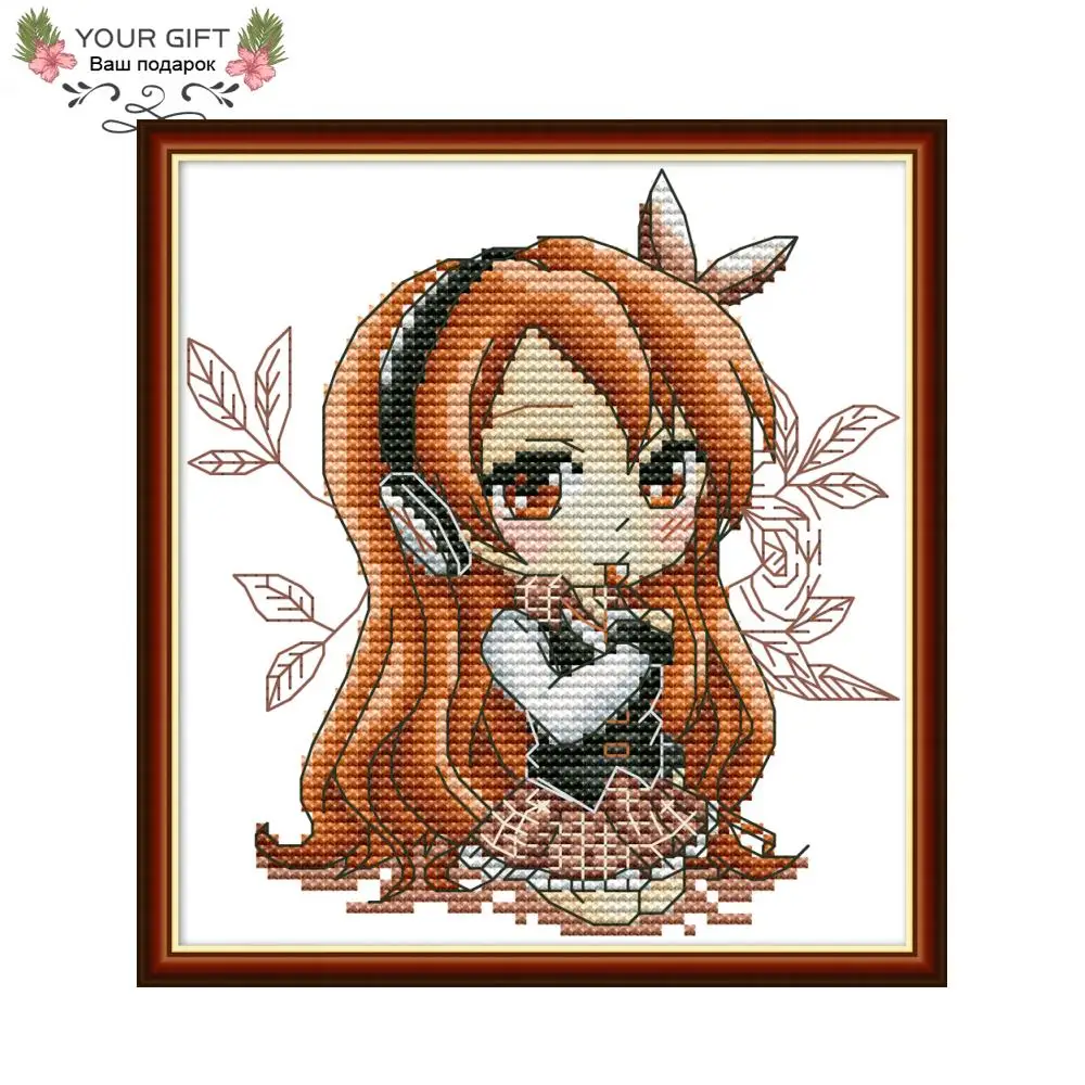 

Joy Sunday Cute Girl Home Decor KB025 14CT 11CT Counted and Stamped Beautiful Girl Listening To The Music Cross Stitch kit