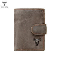 mingclan men wallet crazy horse designer leather male wallet bag rfid coin purse flip id credit card holder hidden pocket