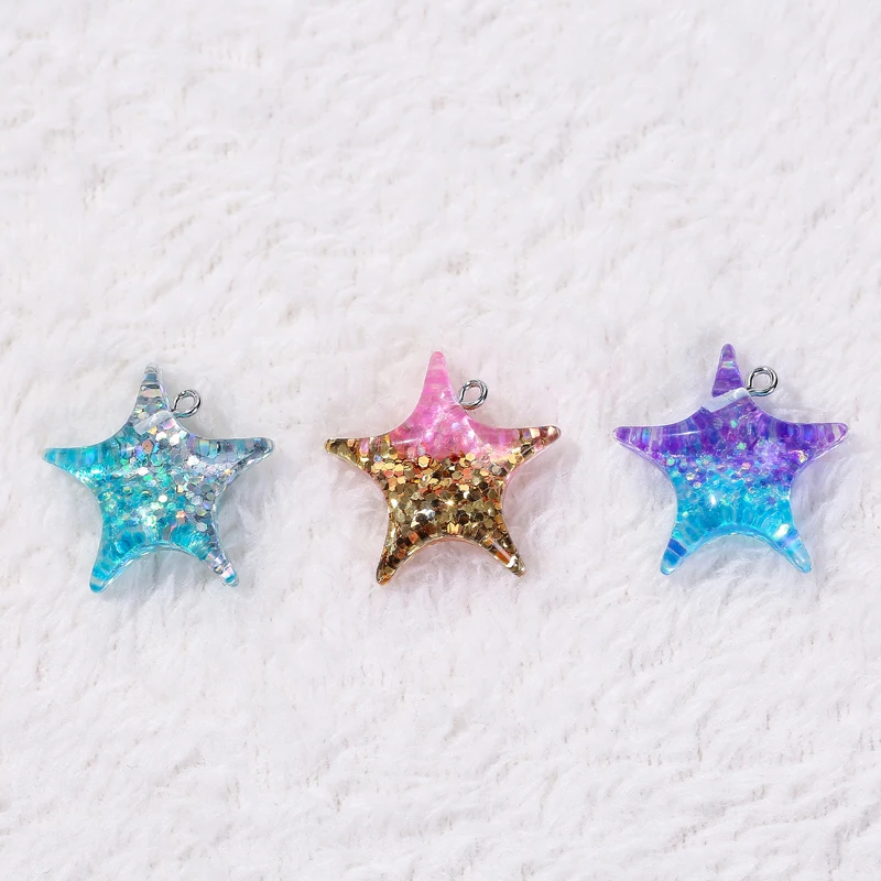 

12pcs Ocean series Charms Glitter Dolphin Shell Starfish Flatback Resin Cabochons for Jewelry DIY Gradient color