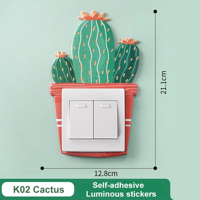 K02 cactus Настенные украшения для дома, Мультяшные флуоресцентные светящиеся наклейки для детской комнаты, украшения для спальни, светящиеся переключатели, защитная крышка, водонепроницаемый - Цвет: K02 cactus