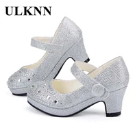 ulknn children princess shoes for girls sandals high heel glitter shiny rhinestone enfants fille female party dress shoes