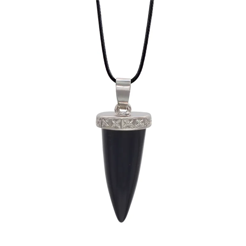 

Black Onyx Quartz Necklace Tear drop Point Cone Pendant Healing Crystals and Stones Jewelry Statement bijoux