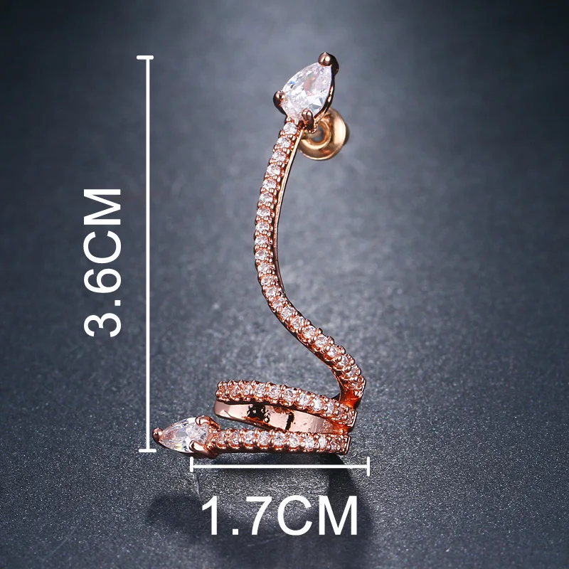 Крошечные трендовые серьги в виде левой змеи с фианитами и кристаллами роскошные