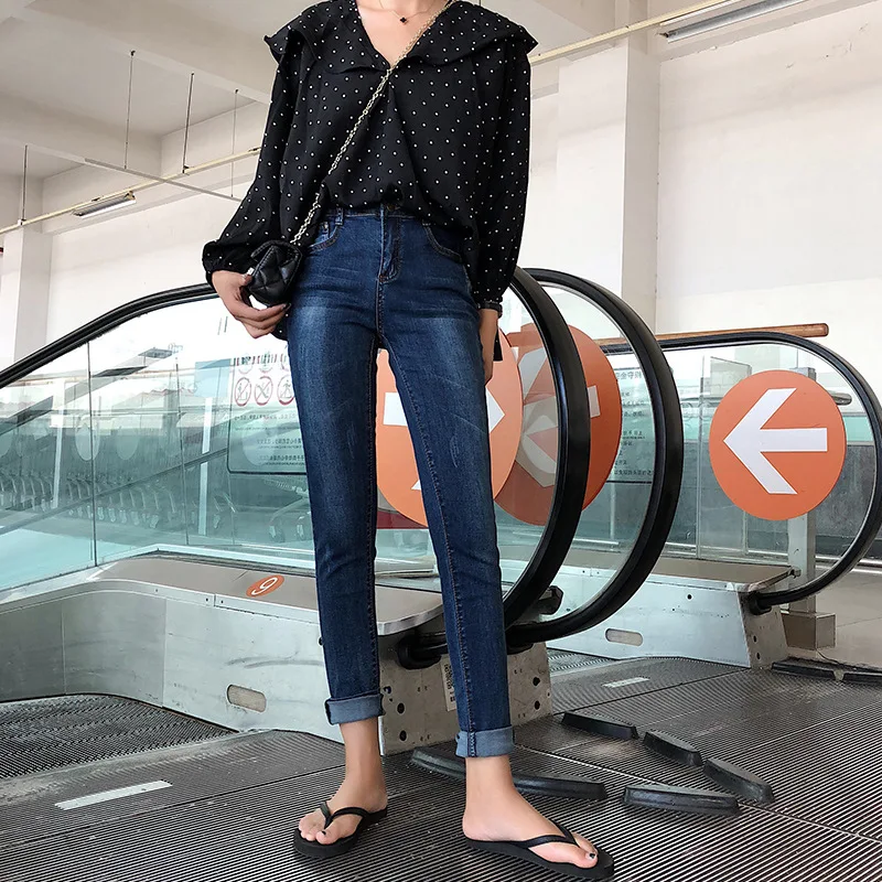 Женские джинсы с высокой талией эластичные рваные узкие брюки женские