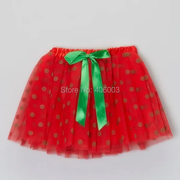 Бесплатная Доставка Дети Пушистый Тюль Красный с зеленым юбка-пачка в горошек