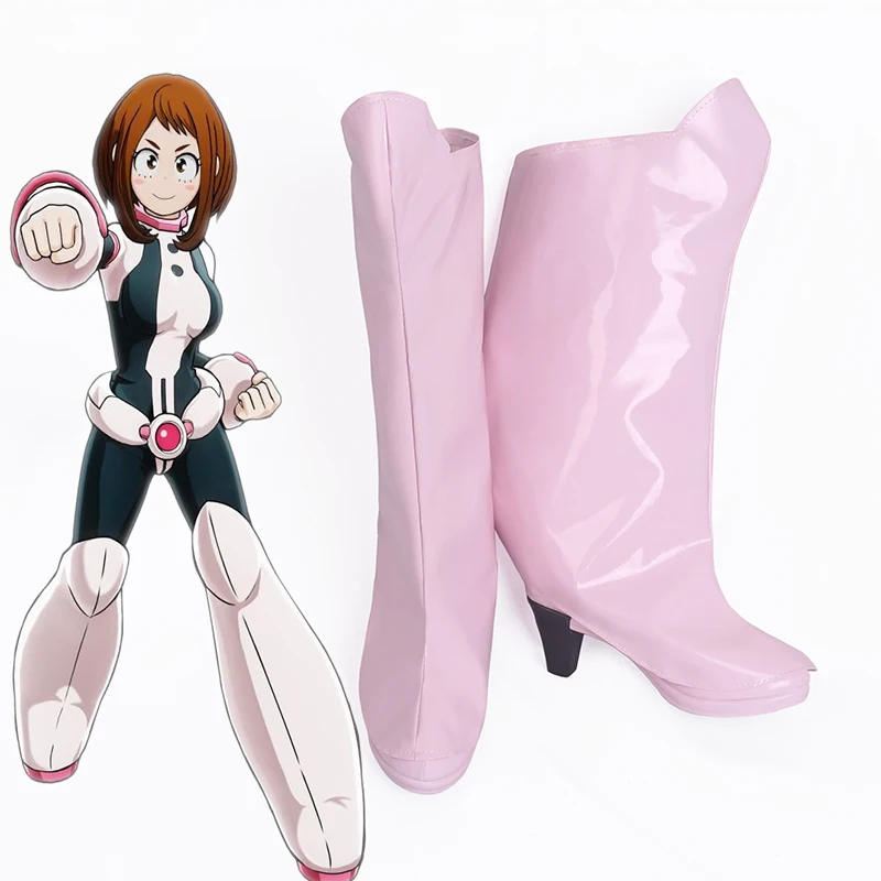 Ботинки для косплея My Hero Academy Boku no OCHACO URARAKA розовые туфли на высоком каблуке