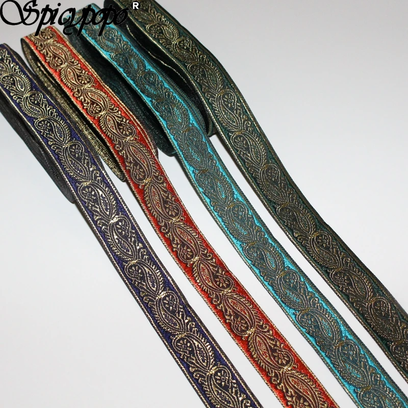 Spicypopo 10 yards Woven Jacquard Ribbon lace webbing paisley gold 2.4cm mixed 4 colors | Дом и сад