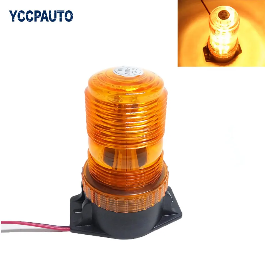 

YCCPAUTO 1Pcs Car LED Strobe Lights Police Emergency Flash Beacon 10V-110V Bus Forklift Truck Flashing Warning Lamp 9W Amber