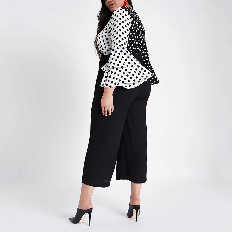 LALA IKAI/плюс Размеры 3XL 4XL5XL 6XL 7XL Для женщин широкую ногу брюки лодыжки пояс-кушак