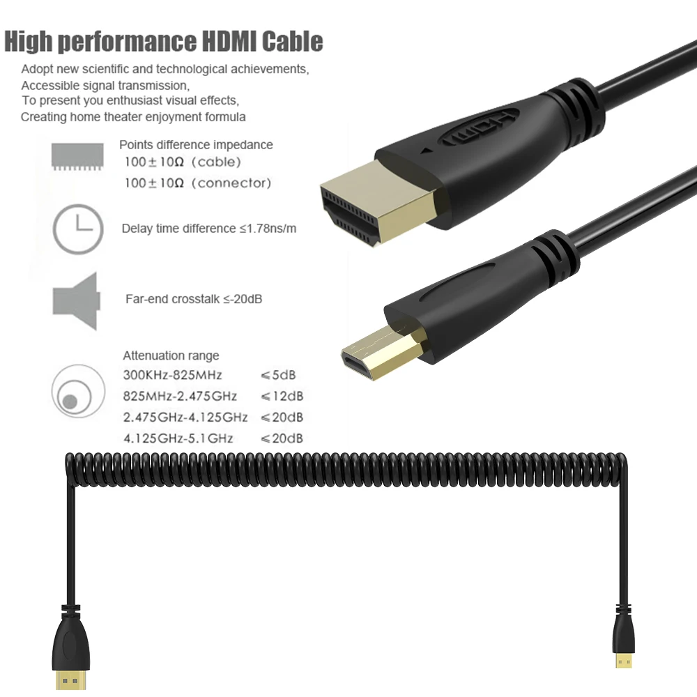 Кабель адаптер 3D 4K Spring Micro HDMI позолоченный преобразователь HDTV для ЖК XBox планшетов