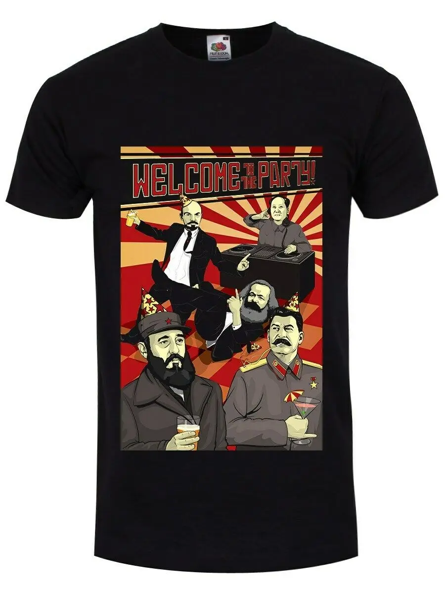 Забавная черная футболка с надписью Welcome To The Political Party Lenin Karl Marx Fidel casto 2019|Мужские