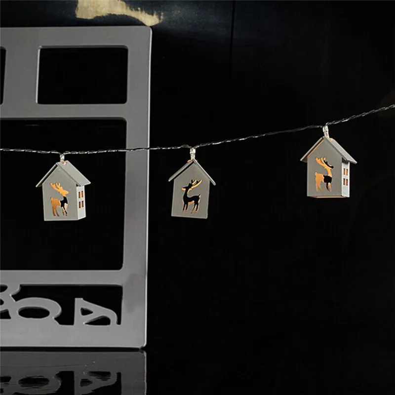 10LED гирлянда с деревянным домом олень строка светильник номер Декор Свадебная