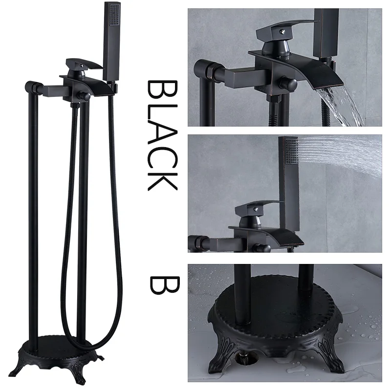 Black B Quyanre черный никель для ванной напольный кран Водопад Носик Смеситель кран Torneira Ванная комната смеситель для душа смеситель для ванны душ - Цвет: Black B