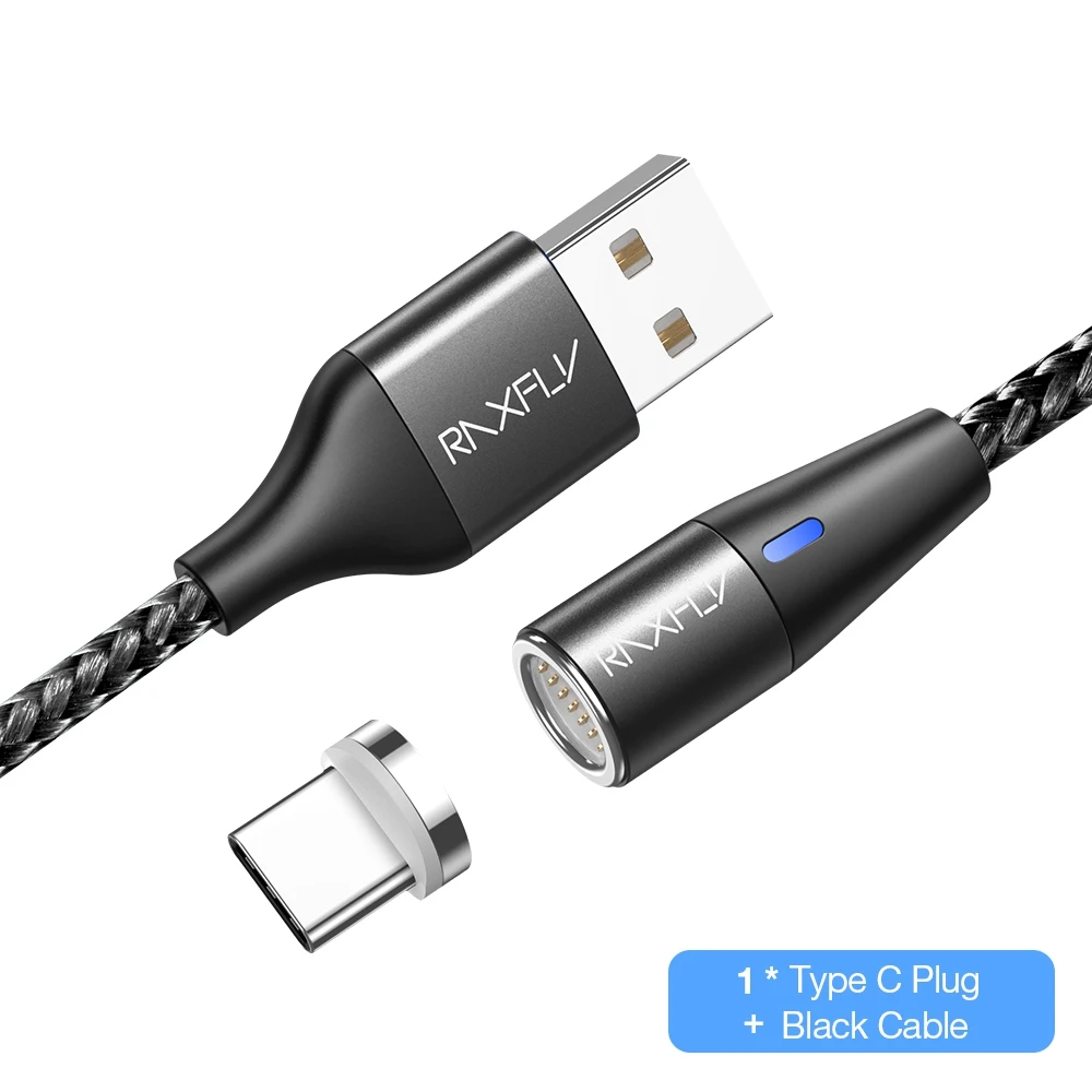 Black Type C Cable RAXFLY Магнитный зарядный кабель светодиодный 1 м Магнитный зарядный провод для телефона Micro usb type C для iPhone 6 7 X Магнитный зарядный кабель - Цвет: Black Type C Cable