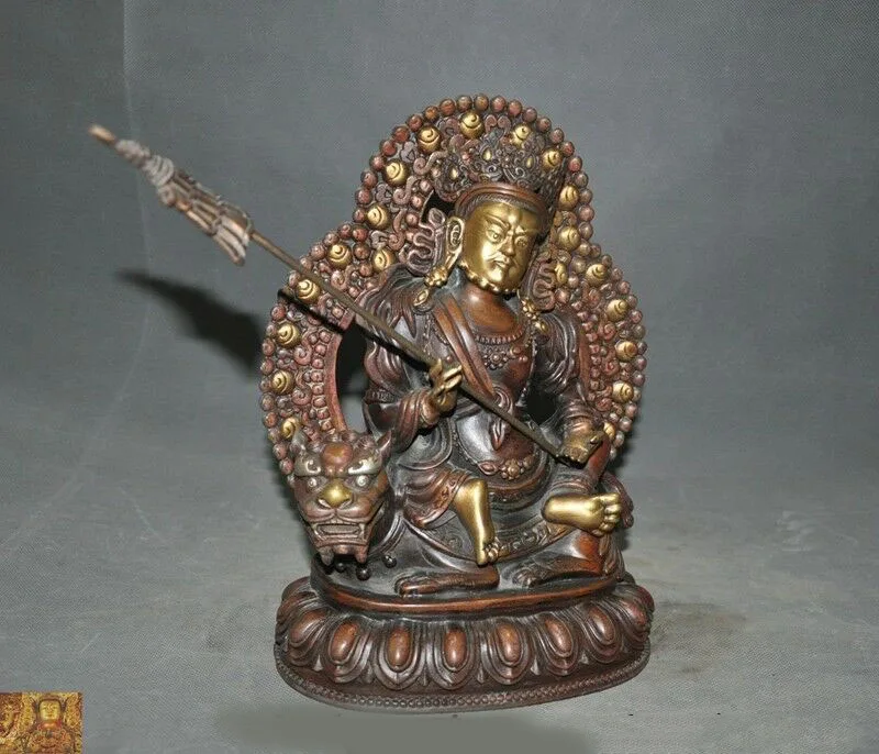

wedding decoration 11"Tibetan Bronze 24k gold Gilt Vaishravana Treasure Heavenly King Buddha Statue Sculptures