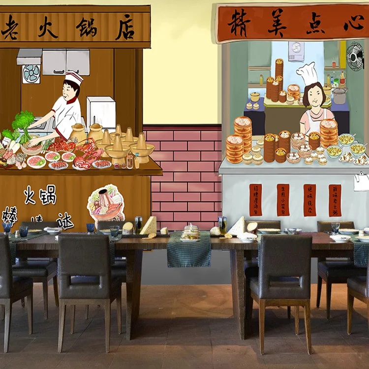 

Photo wallpaper Snack street mural Chinese restaurant snack shop bar hot pot restaurant background food cluture wallpaper mural