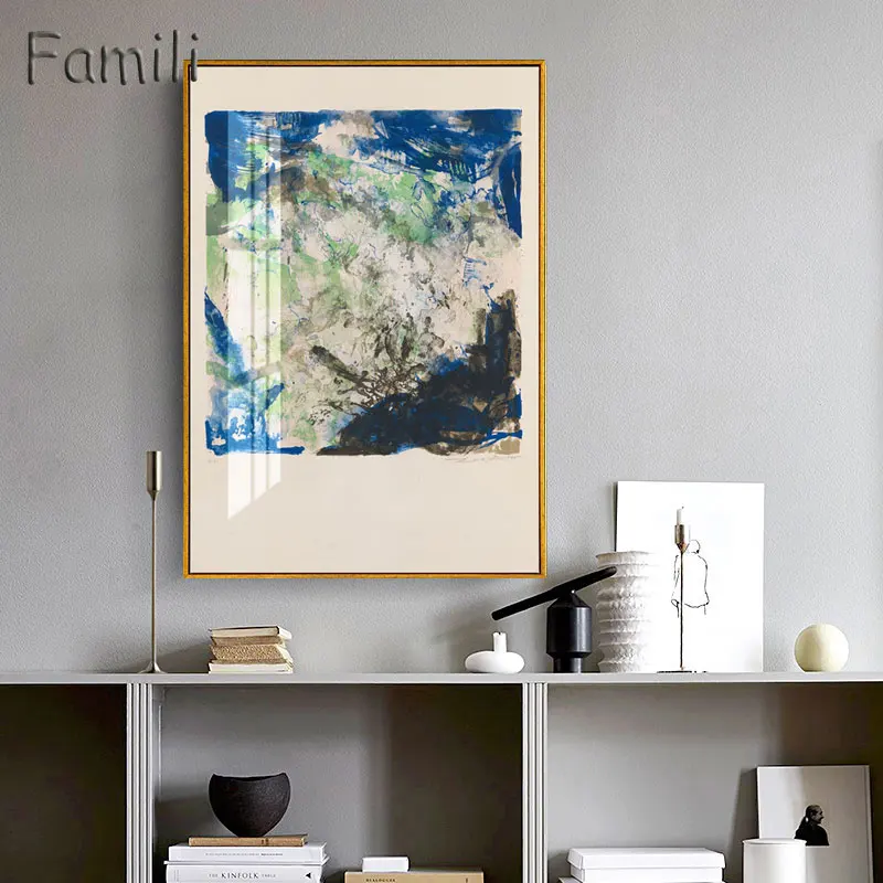 Абстрактный пейзаж светильник синее украшение холст принт постер