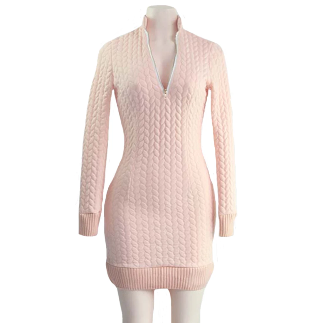 Женское осенне весеннее модное сексуальное однотонное трикотажное платье с v