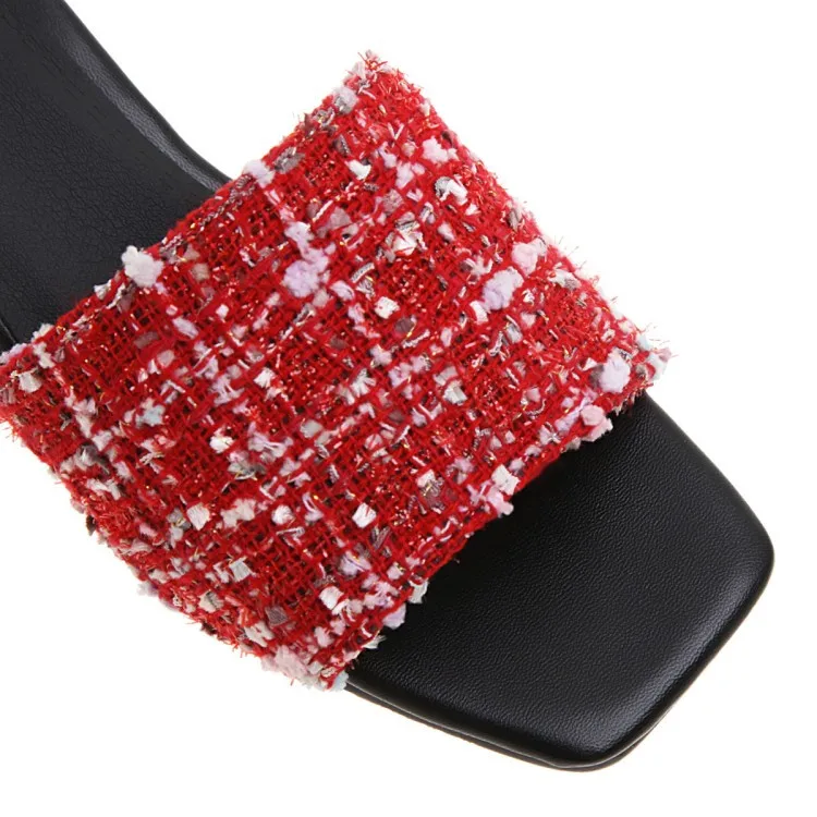 Шлепанцы PXELENA женские на низком каблуке сланцы в клетку модная летняя обувь стиле