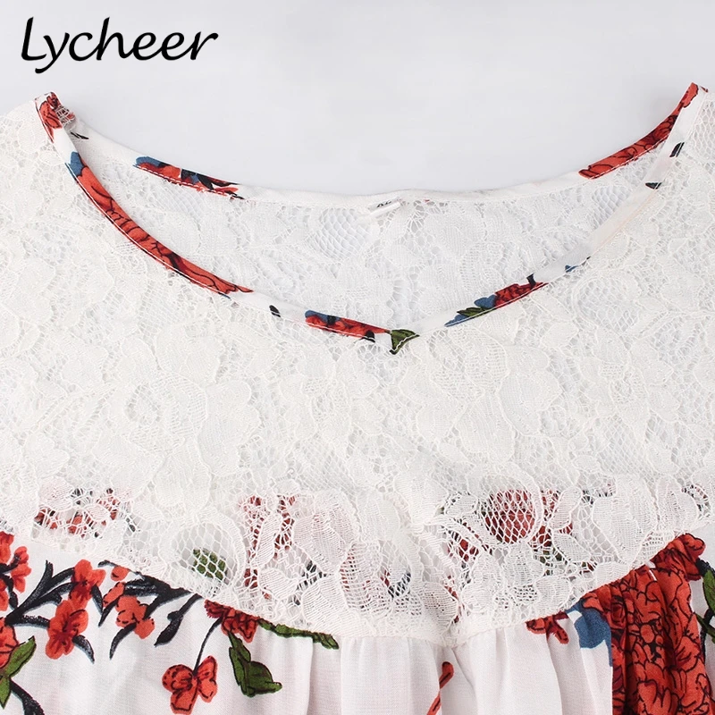 Lycheer Плюс Размер Белый кружевной цветочный принт Женский Большой размер блуза