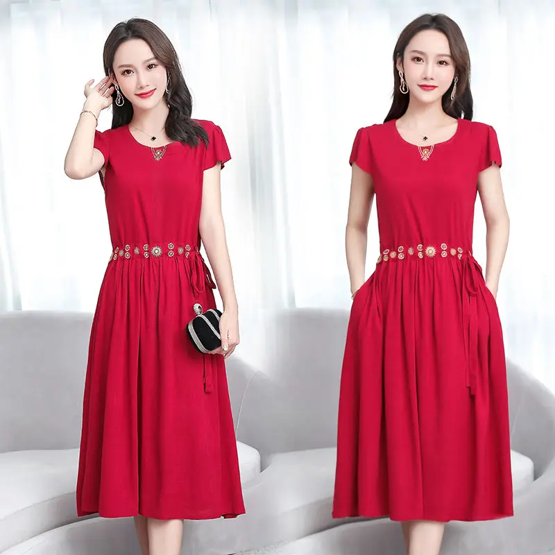 Винтажные женские летние платья повседневные свободные с коротким рукавом в