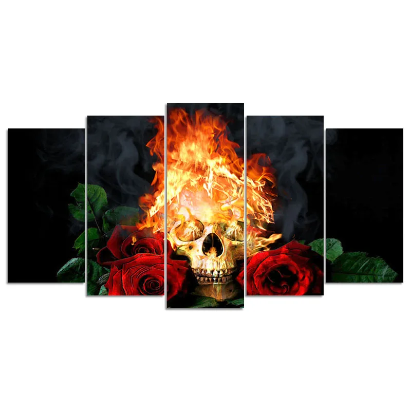 5d diy Алмазная вышивка Fire skull & Красная роза крестиком на рисунке стразы мозаика