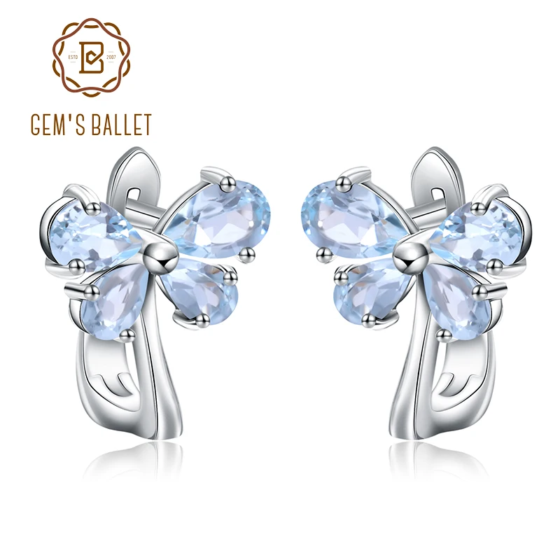 

GEM'S BALLET 3.15Ct Natural Sky Blue Topaz Gemstone Earrings 925 Sterling Silver Butterfly Stud Earrings for Women Fine Jewelry
