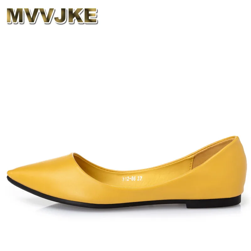 

MVVJKE Lady shoes loafers soft leather pointed toe heel dance slip-ons flats spring breathable yellow black grey plus size 41