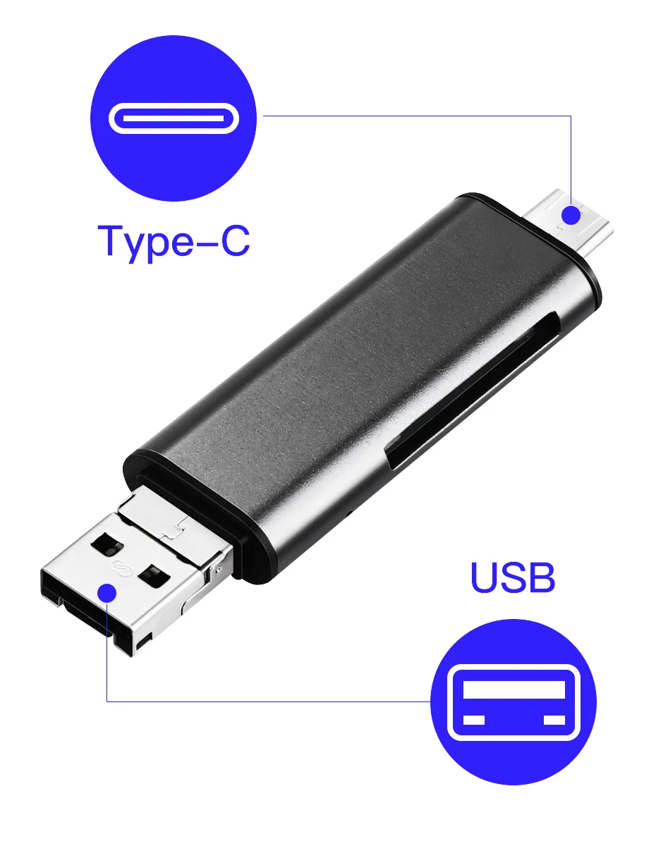 Lungfish type C и micro USB и USB 3 в 1 SD TF OTG Кардридер высокоскоростной USB 3,0 TF/SD для Android Компьютерный удлинитель-переходник