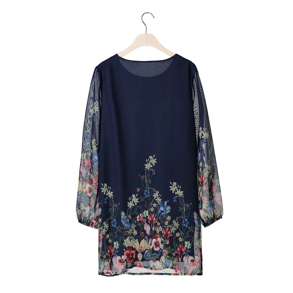 Женские 2018 летнее платье с длинными рукавами фонариками Цветочный принт