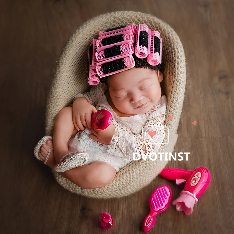Dvotinst Newborn Photography Props for Baby Mini Fashion Hair Style Comb Hairdryer Set Props Props Shoots Photo Prop Accessories