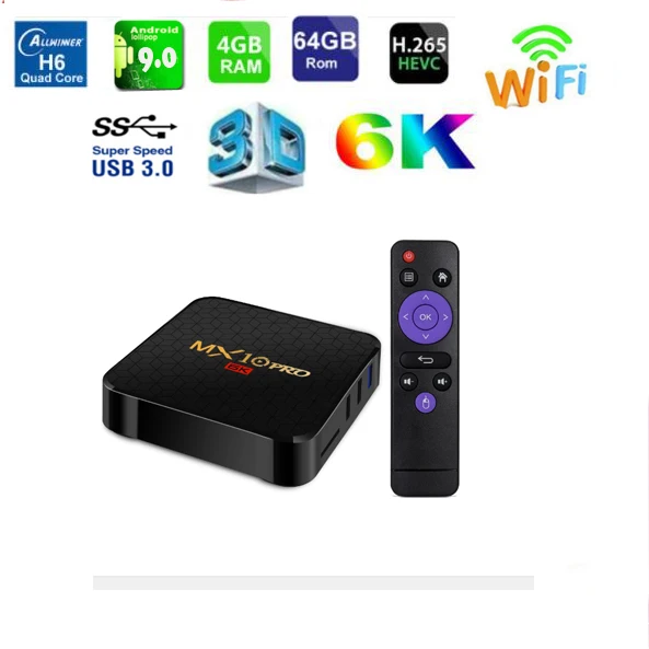 ТВ приставка MX10 Pro 6K Android 9 0 Allwinner H6 4 ядра + 32/64 ГБ 2 ГГц Wi Fi USB3.0 * 4K H.265 VP9 умный