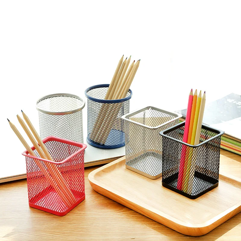Creative Hollow Out Mesh Metal Pen Holder Multifuction Desk Organizer Storage Box Desktop Office Home Supplies Boxes |