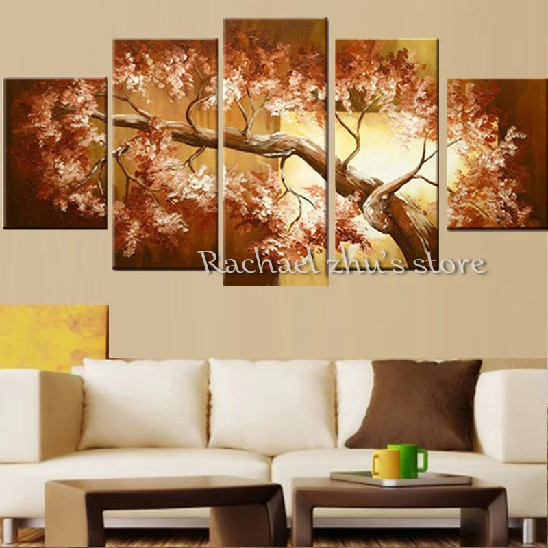 Ручная роспись абстрактный цветок дерево пейзаж картина маслом на холсте 5 шт.