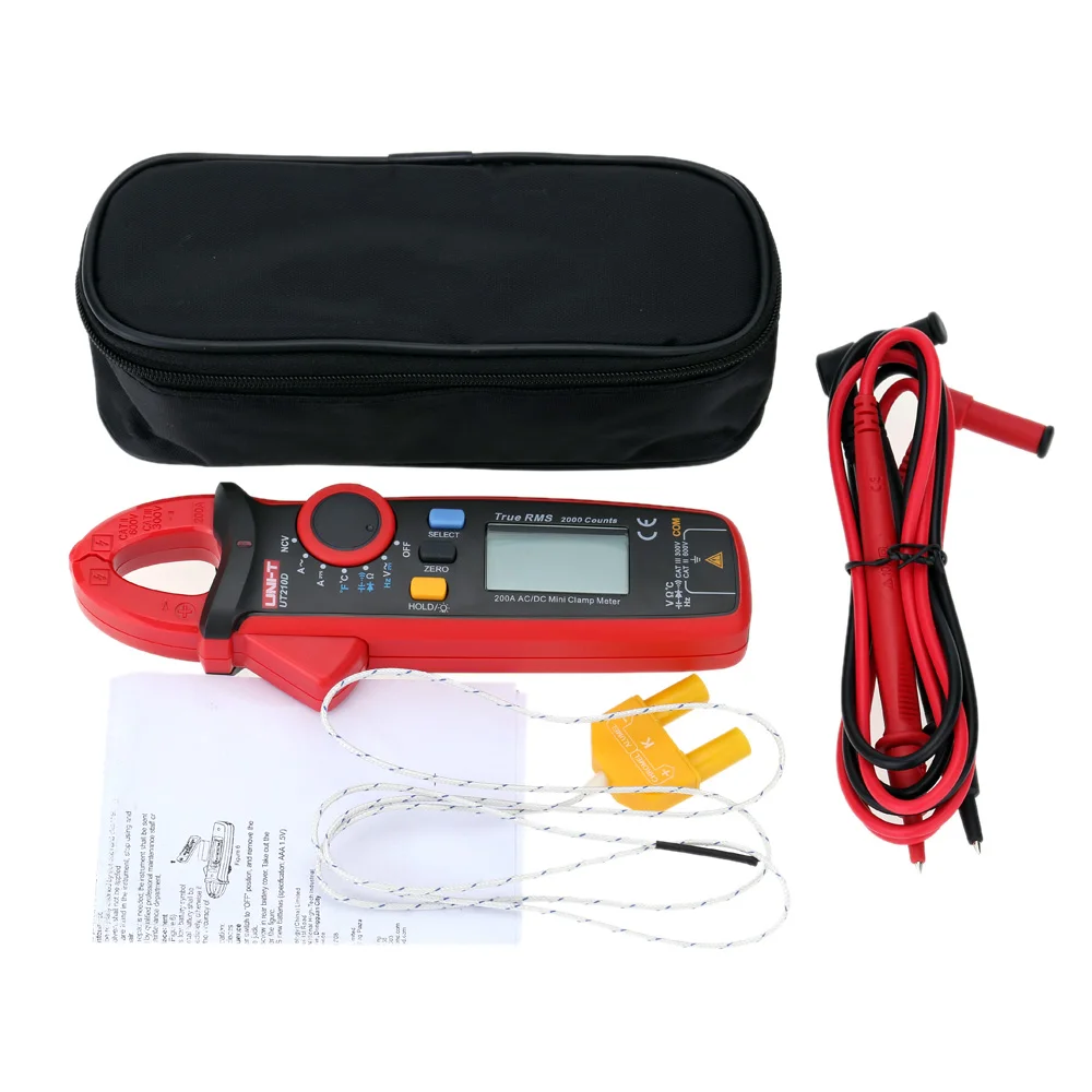 

UNI-T UT210D Mini Digital Clamp Multimeter 200A Auto Range AC/DC Voltmeter Ammeter Resistance Capacitance C/F Temperature Tester