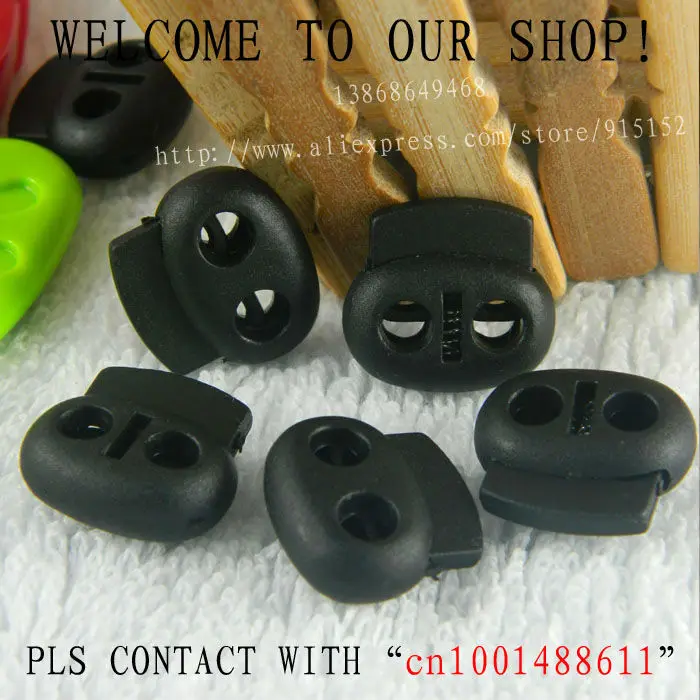 

Free Shipping Wholesale High Quality Nylon Cord Lock 2 Holes Black Nylon Pig Nose Button Spring Stopper 200 pcs/lot