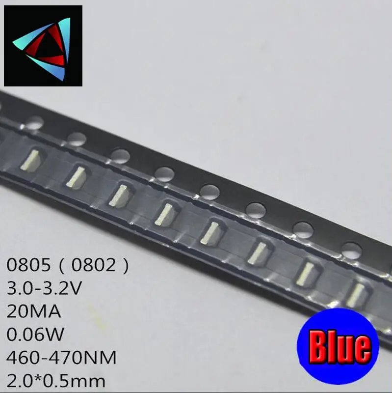 100 шт. SMD 0805(0802) светодиодный белый красный зеленый желтый синий теплый белый желтый зеленый оранжевый светильник - Цвет: Синий