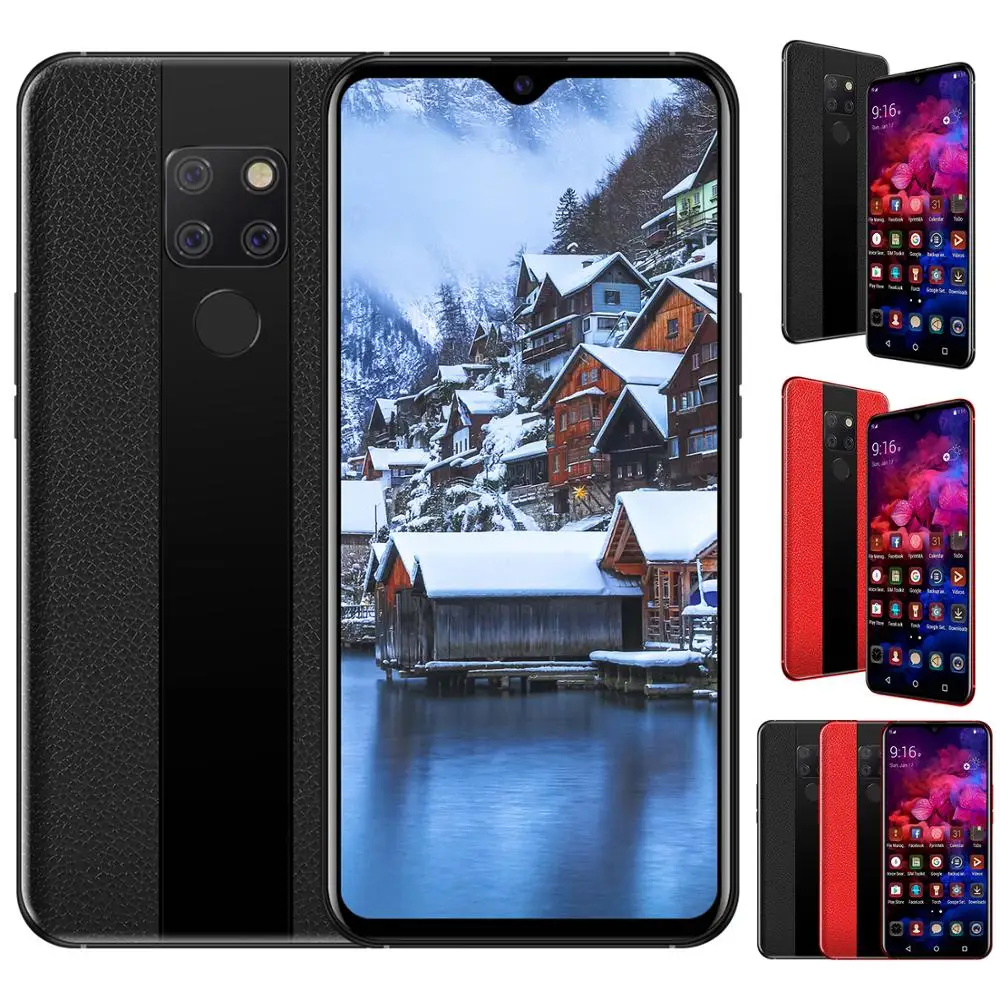 Роскошный смартфон 6,3 дюймов капли воды экран android мобильный телефон отпечаток пальца лица ID сотовый телефон кожа текстура G Bluetooth 3,5