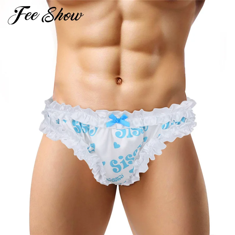 Feeshow Sexy Men Briefs Gay Underwear Lingerie Sissy Panties Soft Frilly Ruffled High Cut Lace Bloomers |