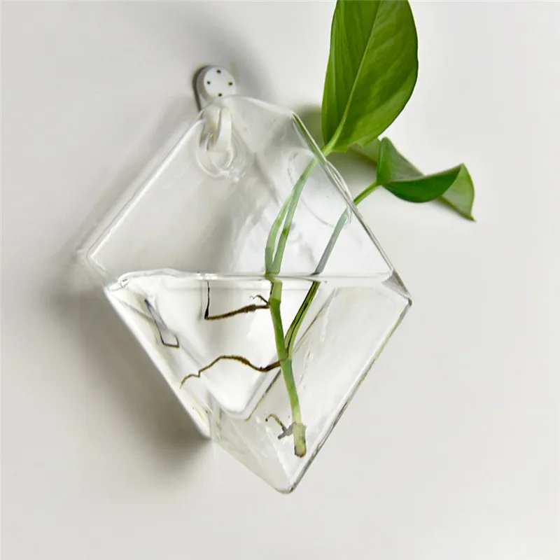 1PC Glass Hydroponic Pot Wall Clear Terrarium Vase Finish Tank Wedding Garden Home Office Flower Plant Stand Hanging Decoration