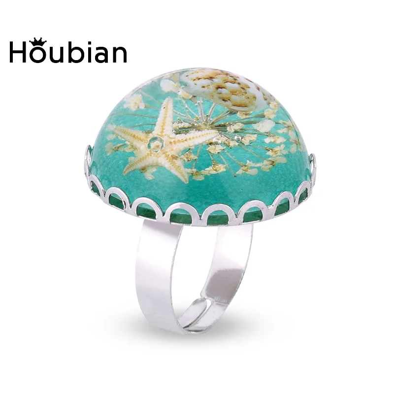 Регулируемое кольцо из смолы с сухим цветком Новое Кружевное цветами морской