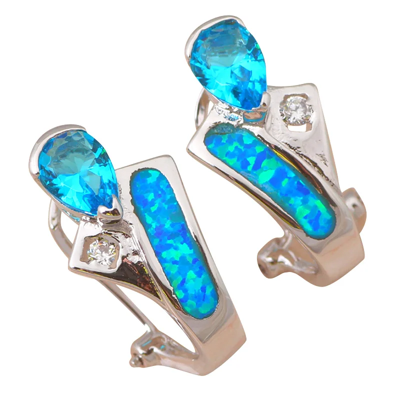 Розница AAA Цирконий Синий огненный опал серебряные штампованные Клипсы Серьги