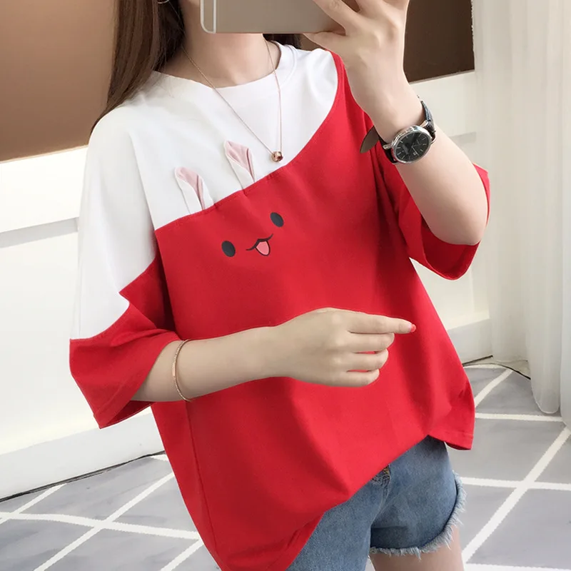 Гранж эстетика ulzzang friends harajuku rabbit tee kawaii 2019 женская футболка размера плюс Топы в