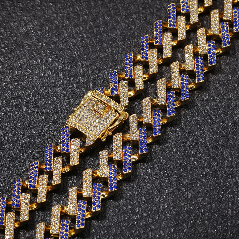 Ширина 15 мм Iced Out Bling горный хрусталь США кубинское звено цепи ожерелье для мужчин Роскошные хип хоп ювелирные изделия
